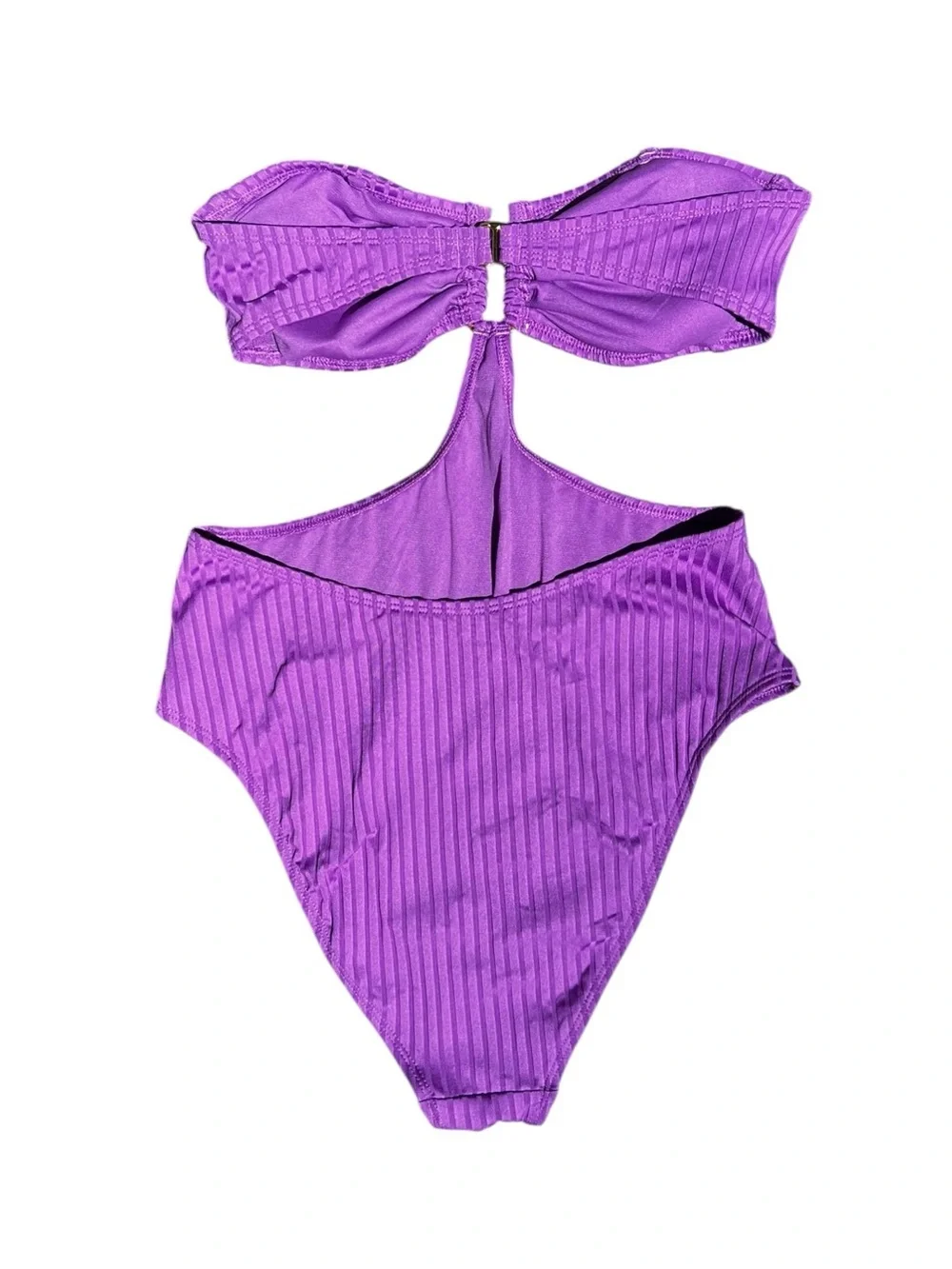 🌻NEW Shade & Shore Purple Ribbed Bandeau Cut Out One Piece Swimsuit Monokini M
